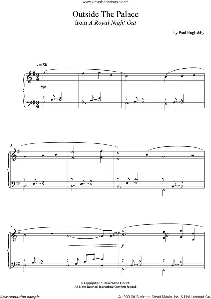 Outside The Palace (From 'A Royal Night Out') sheet music for piano solo by Paul Englishby, intermediate skill level