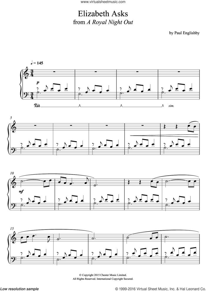 Elizabeth Asks (From 'A Royal Night Out') sheet music for piano solo by Paul Englishby, intermediate skill level