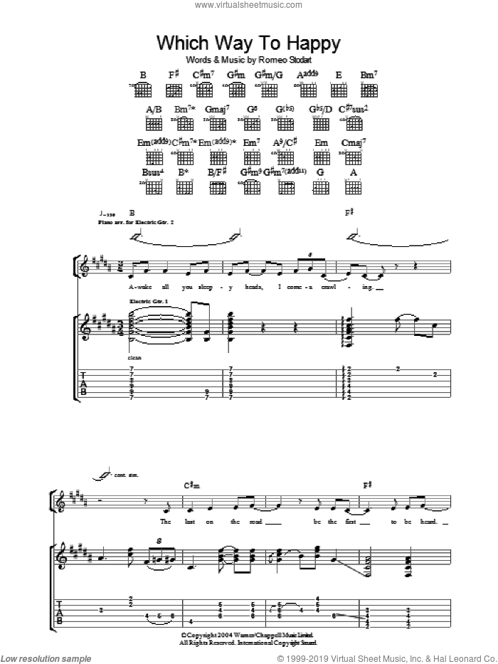 Which Way To Happy sheet music for guitar (tablature) by The Magic Numbers and Romeo Stodart, intermediate skill level