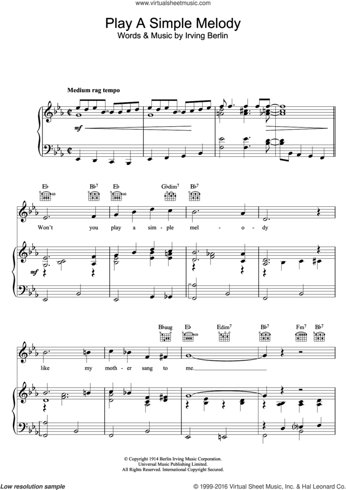 Play A Simple Melody sheet music for voice and piano by Jo Stafford and Irving Berlin, intermediate skill level