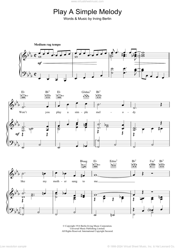 Play A Simple Melody sheet music for voice and piano by Jo Stafford and Irving Berlin, intermediate skill level