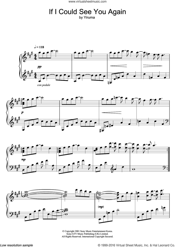 If I Could See You Again sheet music for piano solo by Yiruma, intermediate skill level