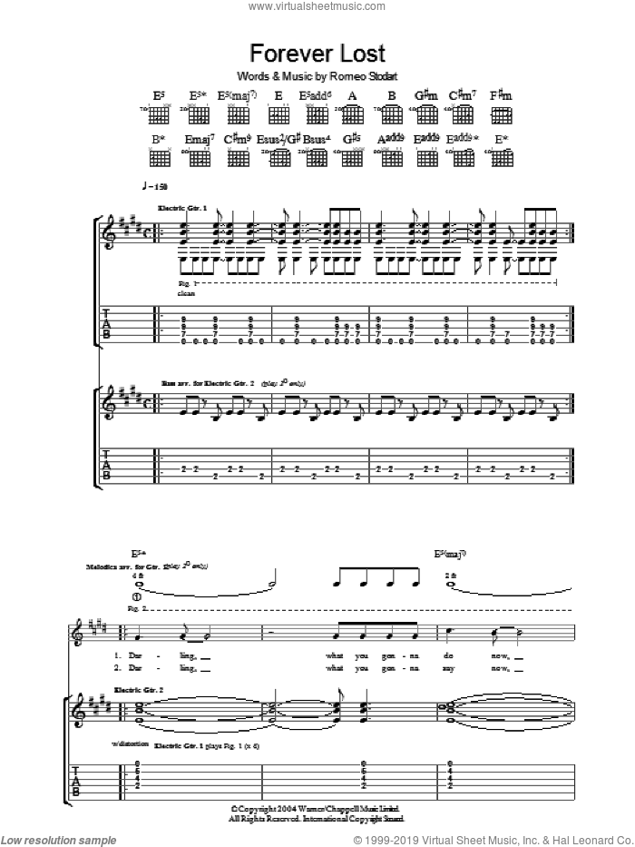 Forever Lost sheet music for guitar (tablature) by The Magic Numbers and Romeo Stodart, intermediate skill level