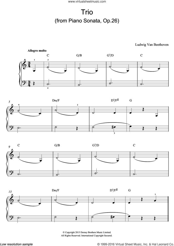 Trio (From Piano Sonata In A Flat, Op.26) sheet music for voice, piano or guitar by Ludwig van Beethoven, classical score, intermediate skill level