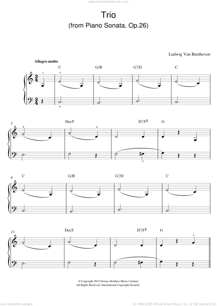 Trio (From Piano Sonata In A Flat, Op.26) sheet music for voice, piano or guitar by Ludwig van Beethoven, classical score, intermediate skill level