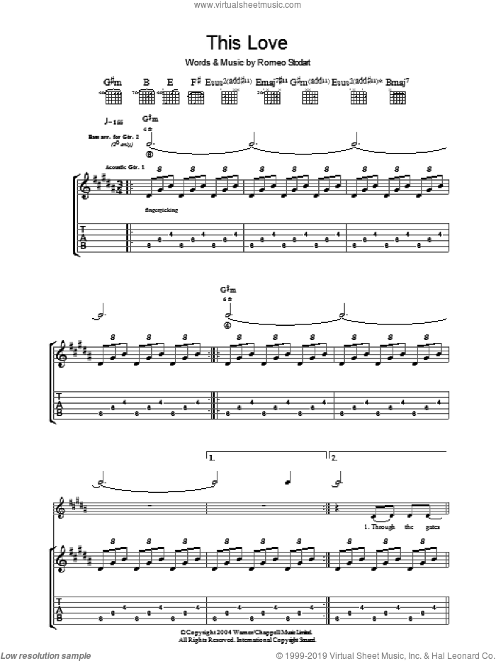 This Love sheet music for guitar (tablature) by The Magic Numbers and Romeo Stodart, intermediate skill level