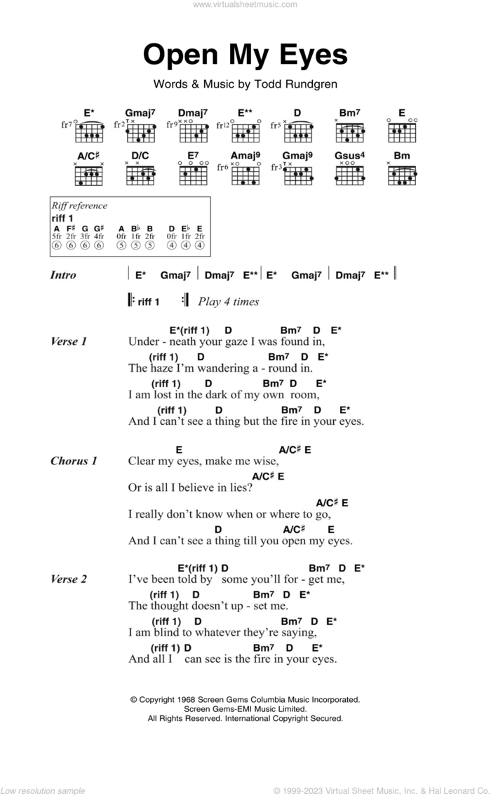 Open My Eyes sheet music for guitar (chords) by The Nazz and Todd Rundgren, intermediate skill level