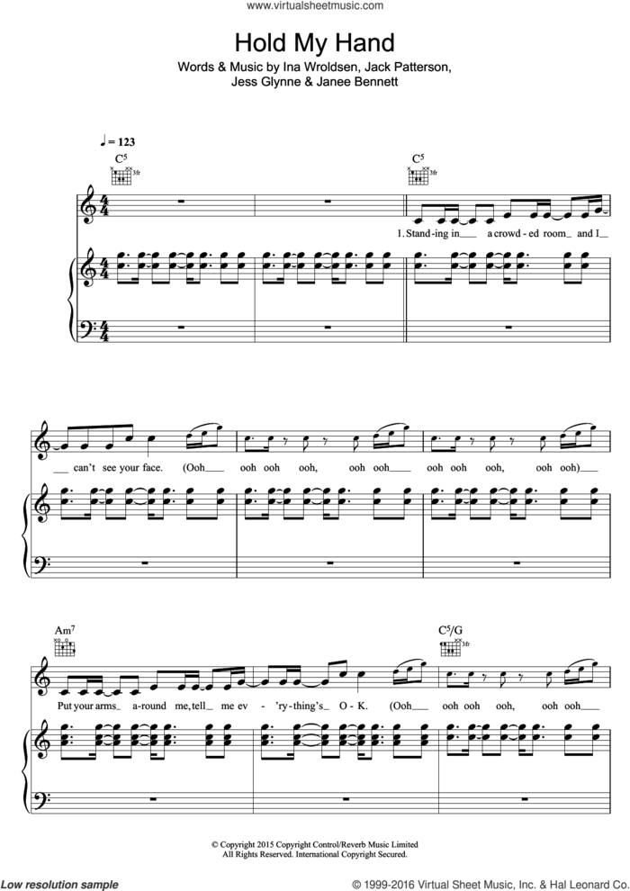 Hold My Hand sheet music for voice, piano or guitar by Jess Glynne, Ina Wroldsen, Jack Patterson and Janee Bennett, intermediate skill level