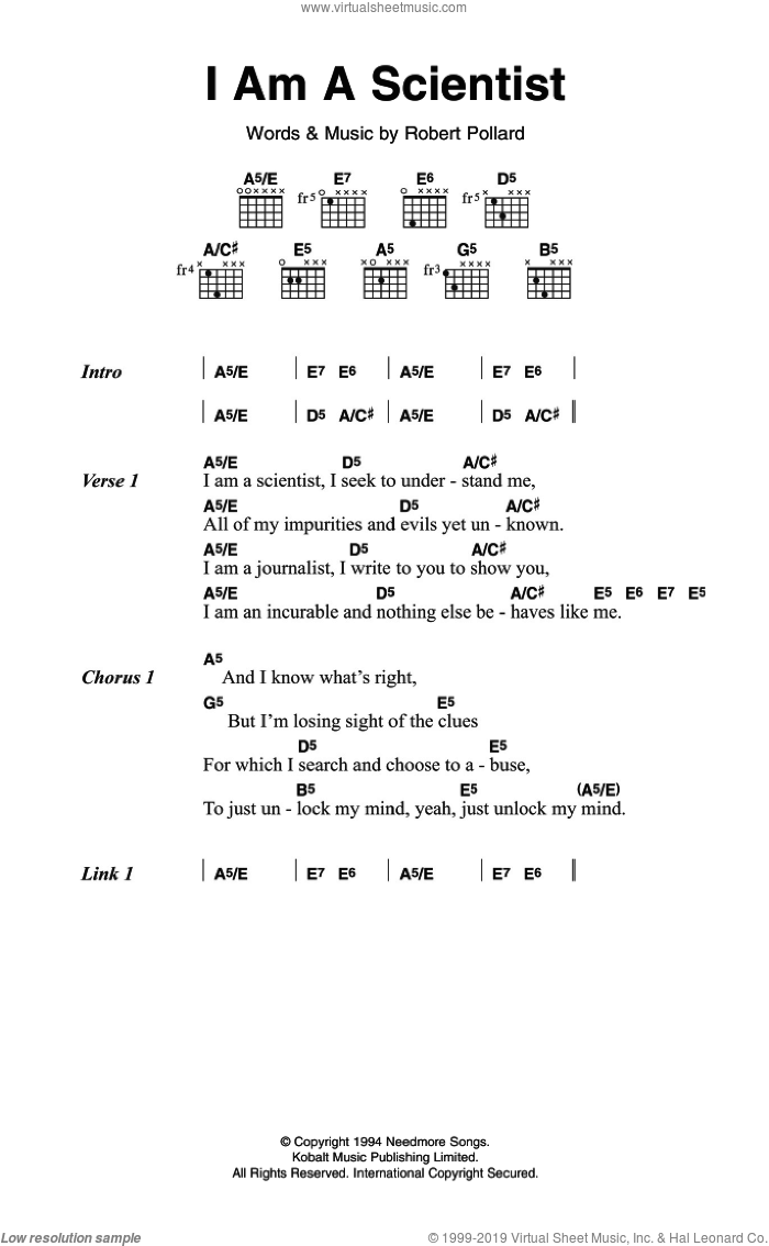 I Am A Scientist sheet music for guitar (chords) by Guided By Voices and Robert Pollard, intermediate skill level