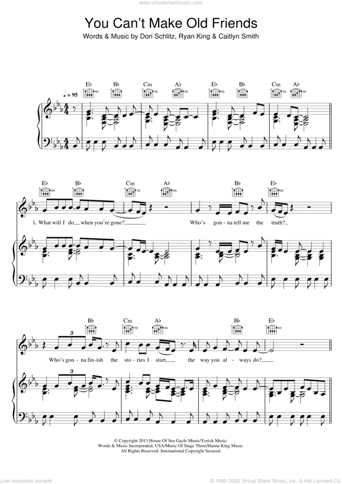 You Can't Make Old Friends (feat. Dolly Parton) sheet music for voice, piano or guitar by Kenny Rogers, Dolly Parton, Caitlyn Smith, Don Schlitz and Ryan King, intermediate skill level