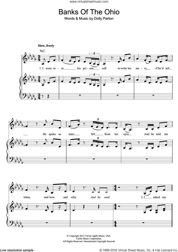 Banks Of The Ohio sheet music for voice, piano or guitar by Dolly Parton, intermediate skill level