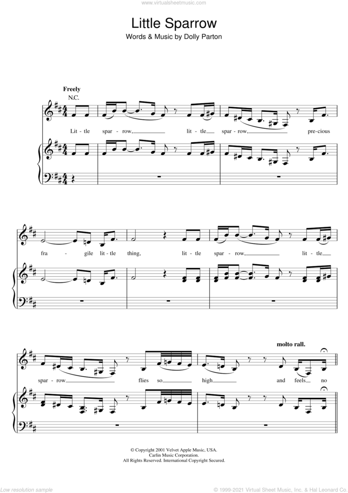 Little Sparrow sheet music for voice, piano or guitar by Dolly Parton, intermediate skill level