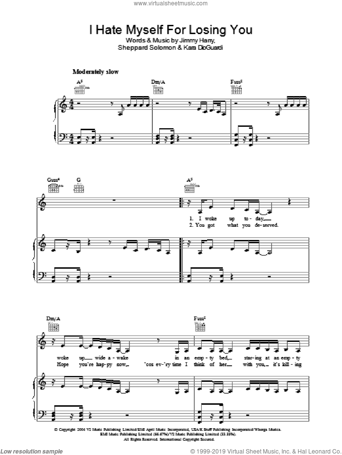 I Hate Myself For Losing You sheet music for voice, piano or guitar by Kelly Clarkson, Jimmy Harry, Kara DioGuardi and Sheppard Solomon, intermediate skill level