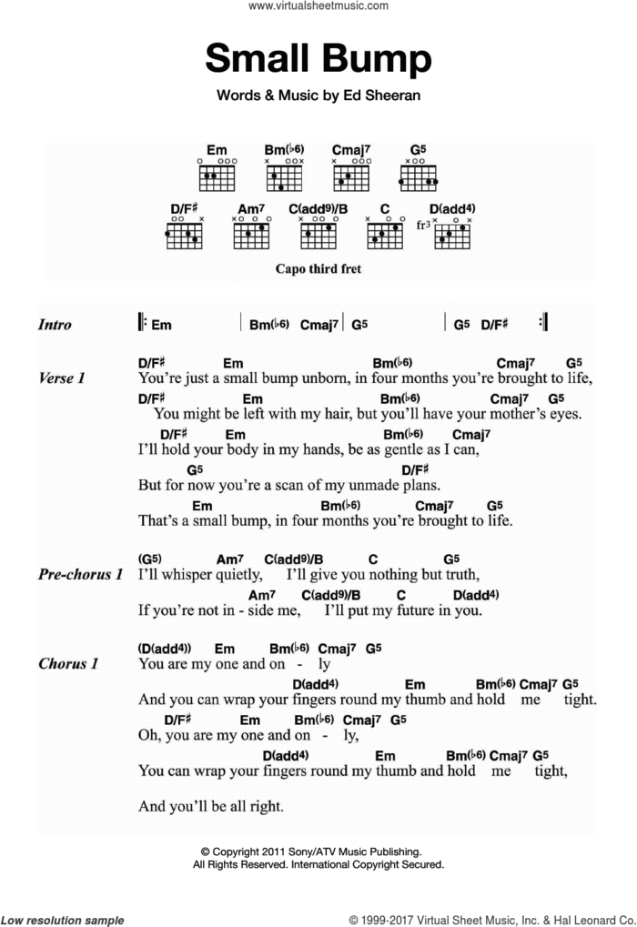 Small Bump sheet music for guitar (chords) by Ed Sheeran, intermediate skill level