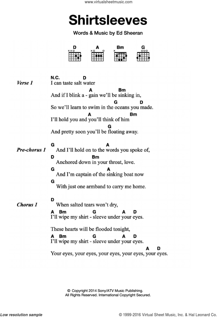 Shirtsleeves sheet music for guitar (chords) by Ed Sheeran, intermediate skill level