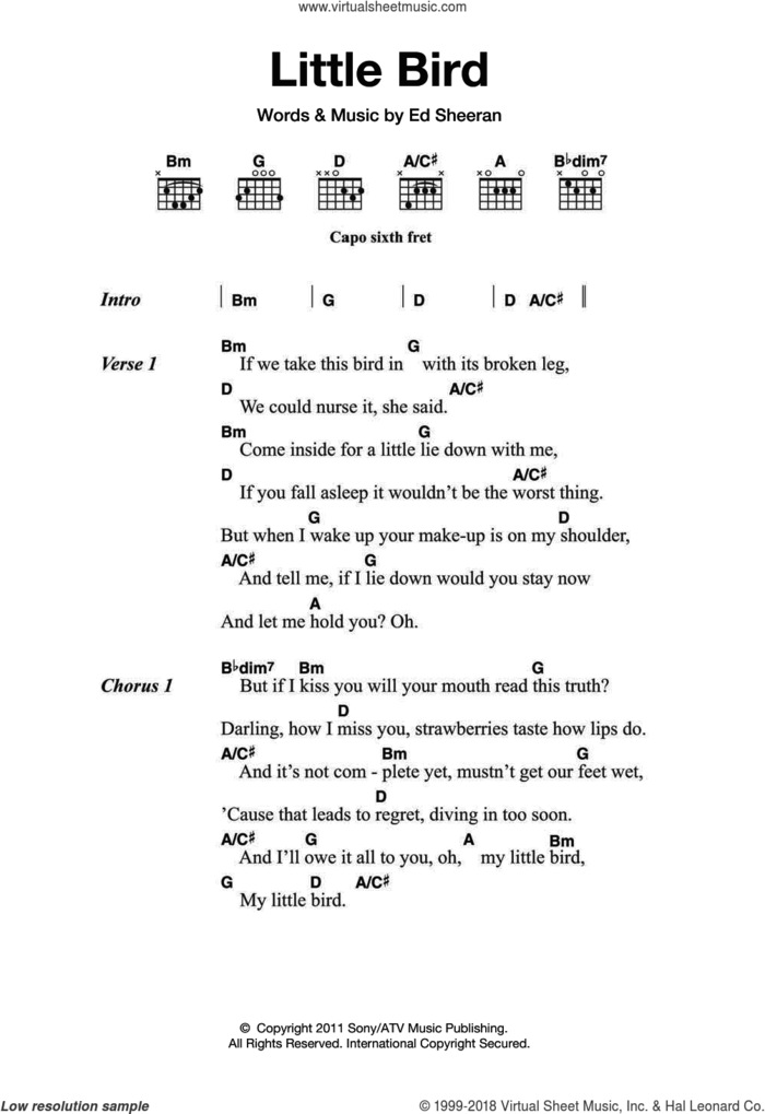 Little Bird sheet music for guitar (chords) by Ed Sheeran, intermediate skill level