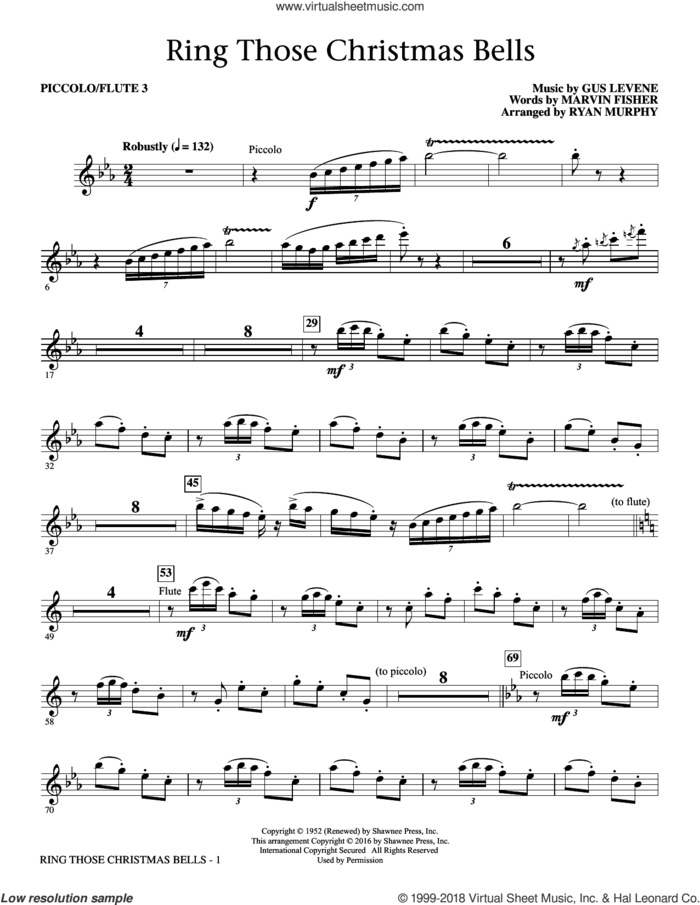 Ring Those Christmas Bells sheet music for orchestra/band (3rd flute and piccolo) by Marvin Fisher, Ryan Murphy, Peggy Lee and Gus Levene, intermediate skill level