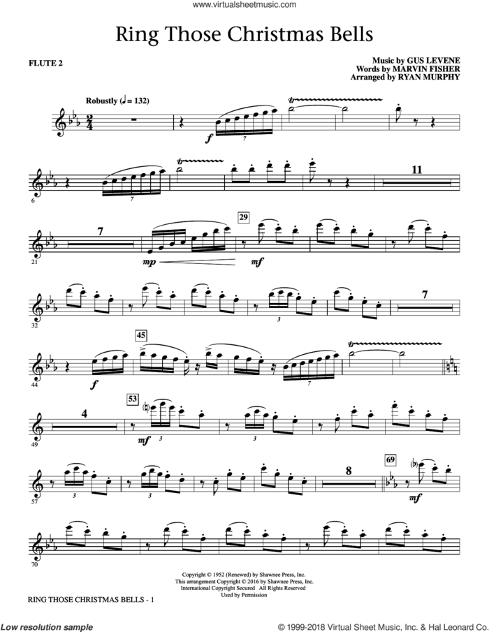 Ring Those Christmas Bells sheet music for orchestra/band (flute 2) by Marvin Fisher, Ryan Murphy, Peggy Lee and Gus Levene, intermediate skill level