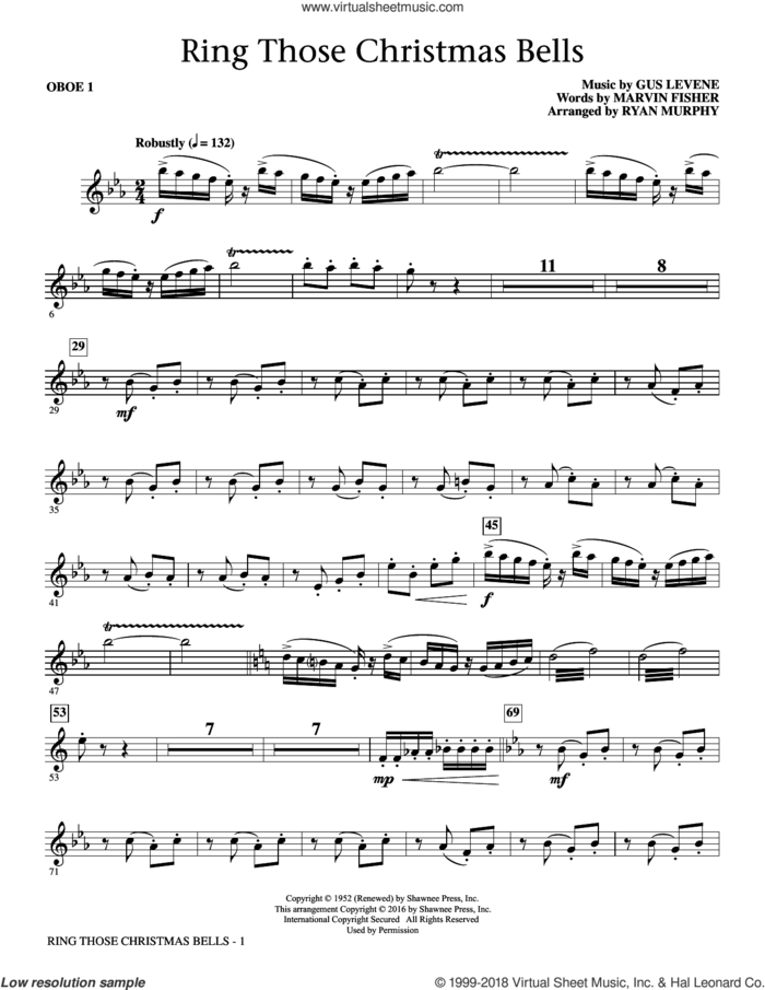 Ring Those Christmas Bells sheet music for orchestra/band (oboe 1) by Marvin Fisher, Ryan Murphy, Peggy Lee and Gus Levene, intermediate skill level