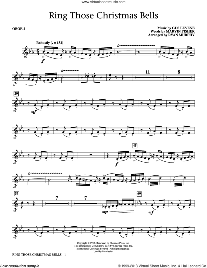 Ring Those Christmas Bells sheet music for orchestra/band (oboe 2) by Marvin Fisher, Ryan Murphy, Peggy Lee and Gus Levene, intermediate skill level