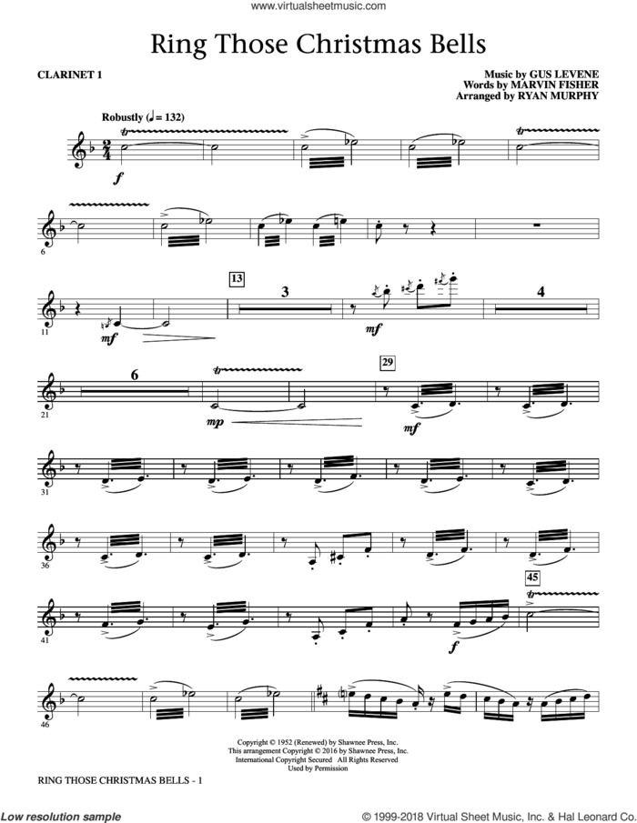Ring Those Christmas Bells sheet music for orchestra/band (Bb clarinet 1) by Marvin Fisher, Ryan Murphy, Peggy Lee and Gus Levene, intermediate skill level