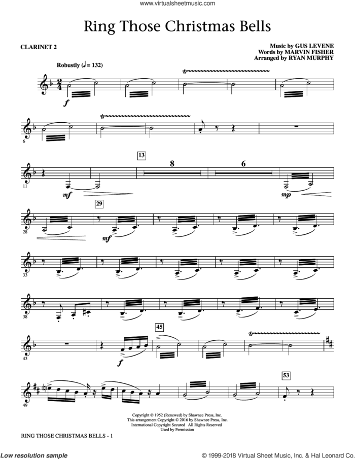 Ring Those Christmas Bells sheet music for orchestra/band (Bb clarinet 2) by Marvin Fisher, Ryan Murphy, Peggy Lee and Gus Levene, intermediate skill level