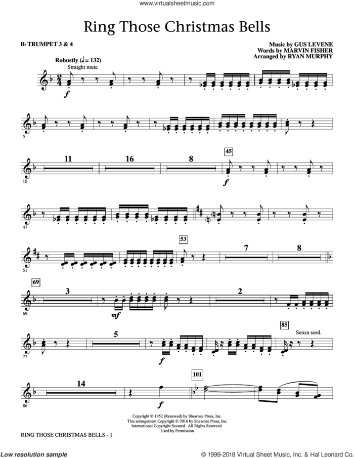 Ring Those Christmas Bells sheet music for orchestra/band (Bb trumpet 3,4) by Marvin Fisher, Ryan Murphy, Peggy Lee and Gus Levene, intermediate skill level