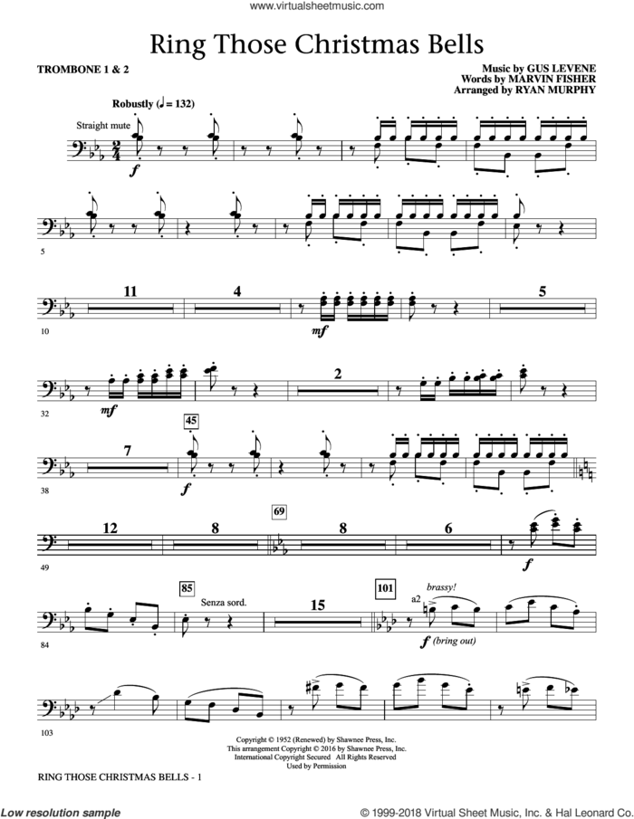 Ring Those Christmas Bells sheet music for orchestra/band (trombone 1,2) by Marvin Fisher, Ryan Murphy, Peggy Lee and Gus Levene, intermediate skill level