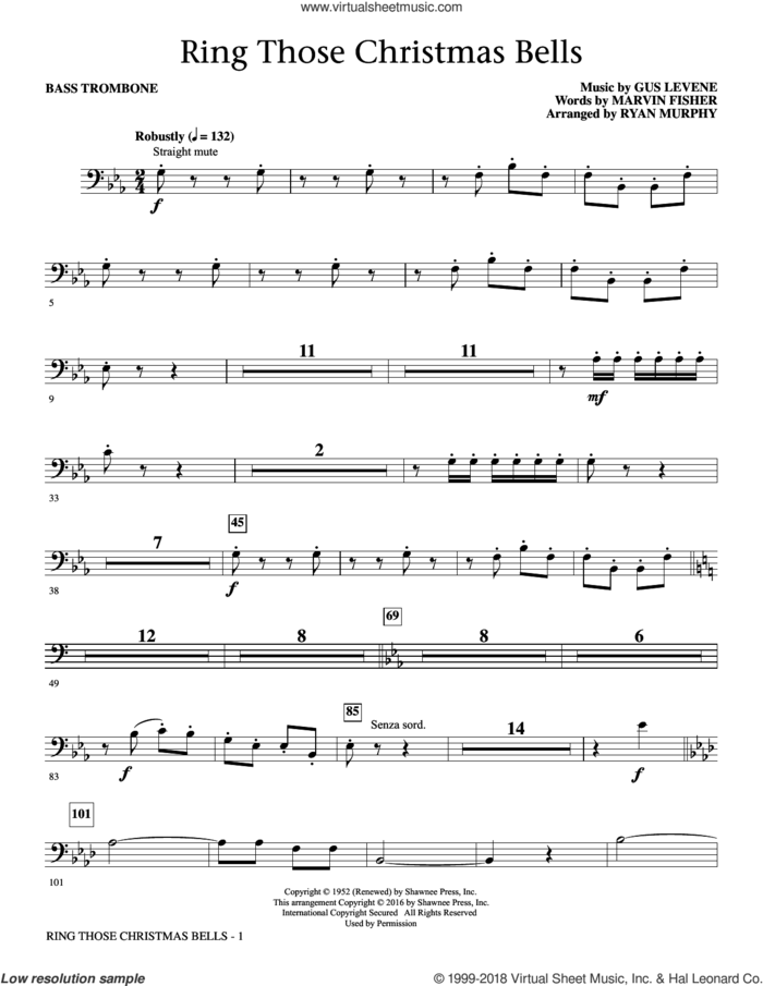 Ring Those Christmas Bells sheet music for orchestra/band (bass trombone) by Marvin Fisher, Ryan Murphy, Peggy Lee and Gus Levene, intermediate skill level