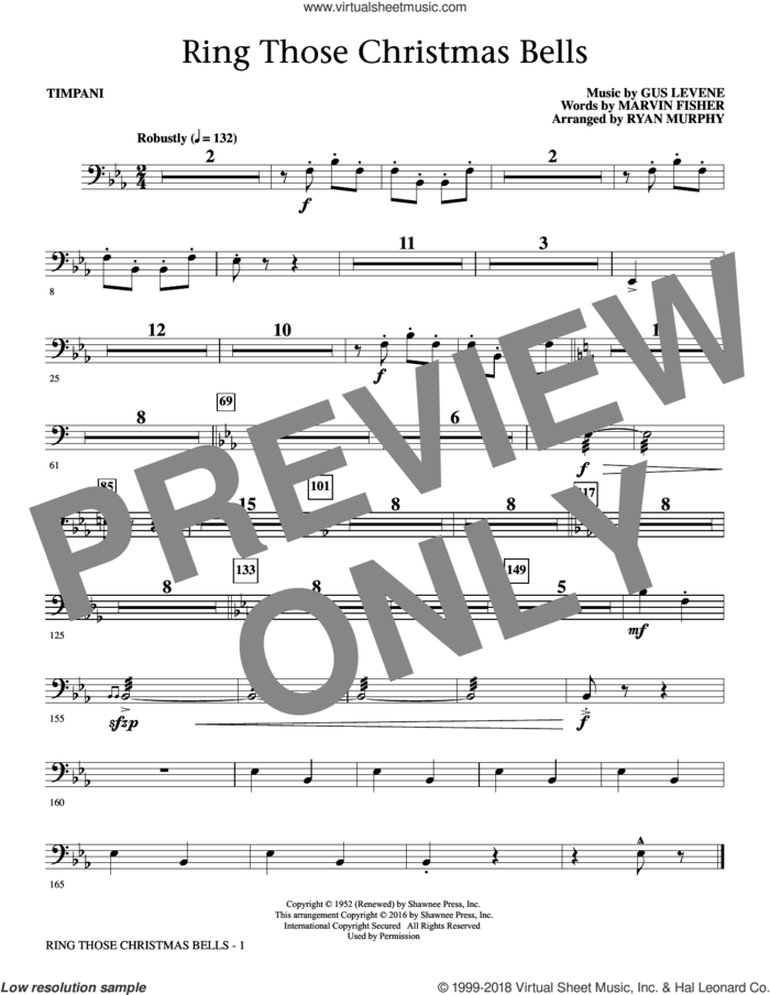 Ring Those Christmas Bells sheet music for orchestra/band (timpani) by Marvin Fisher, Ryan Murphy, Peggy Lee and Gus Levene, intermediate skill level