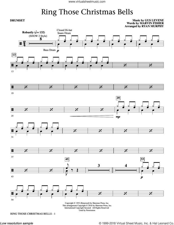 Ring Those Christmas Bells sheet music for orchestra/band (drum set) by Marvin Fisher, Ryan Murphy, Peggy Lee and Gus Levene, intermediate skill level