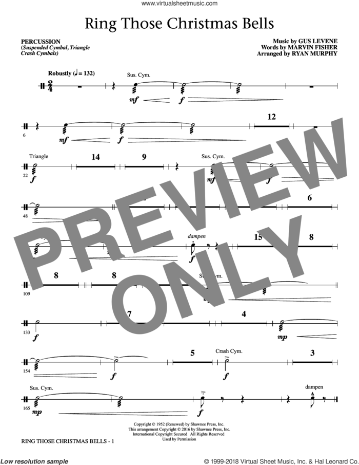 Ring Those Christmas Bells sheet music for orchestra/band (percussion) by Marvin Fisher, Ryan Murphy, Peggy Lee and Gus Levene, intermediate skill level