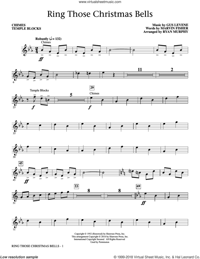 Ring Those Christmas Bells sheet music for orchestra/band (chimes) by Marvin Fisher, Ryan Murphy, Peggy Lee and Gus Levene, intermediate skill level