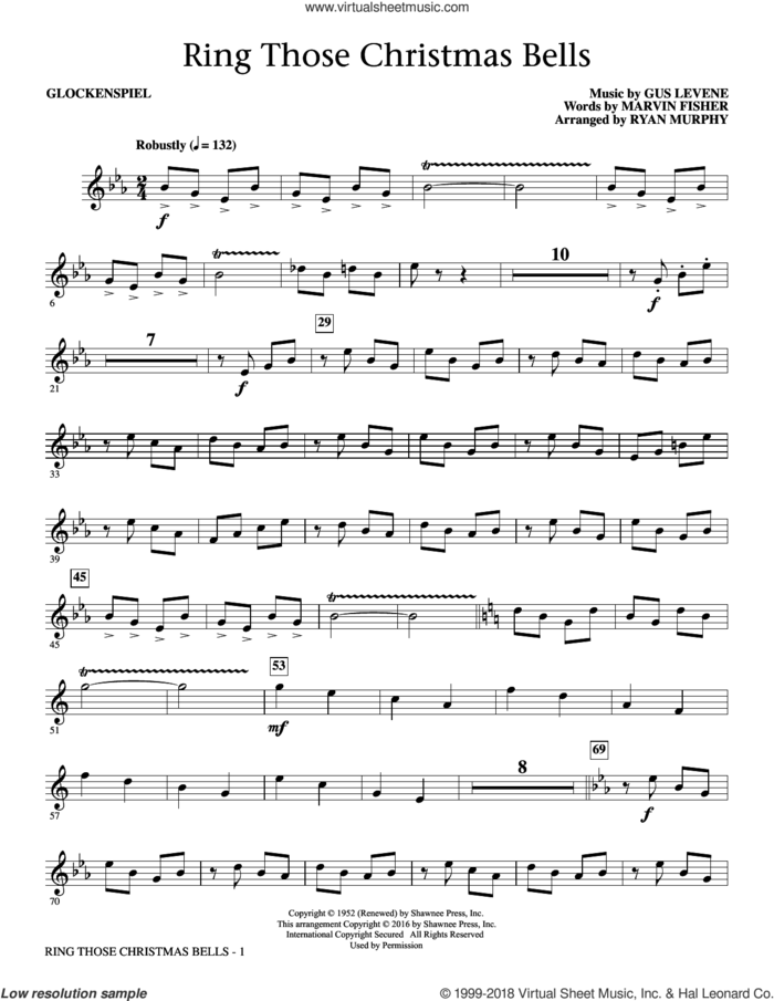Ring Those Christmas Bells sheet music for orchestra/band (bells) by Marvin Fisher, Ryan Murphy, Peggy Lee and Gus Levene, intermediate skill level