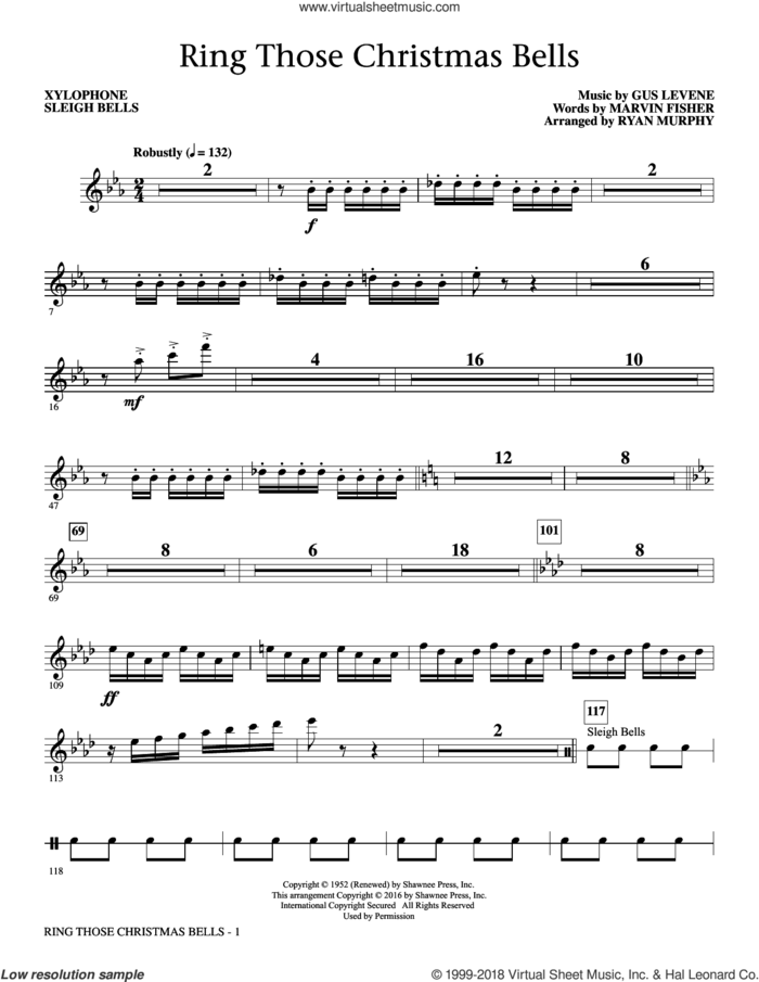 Ring Those Christmas Bells sheet music for orchestra/band (xylophone) by Marvin Fisher, Ryan Murphy, Peggy Lee and Gus Levene, intermediate skill level