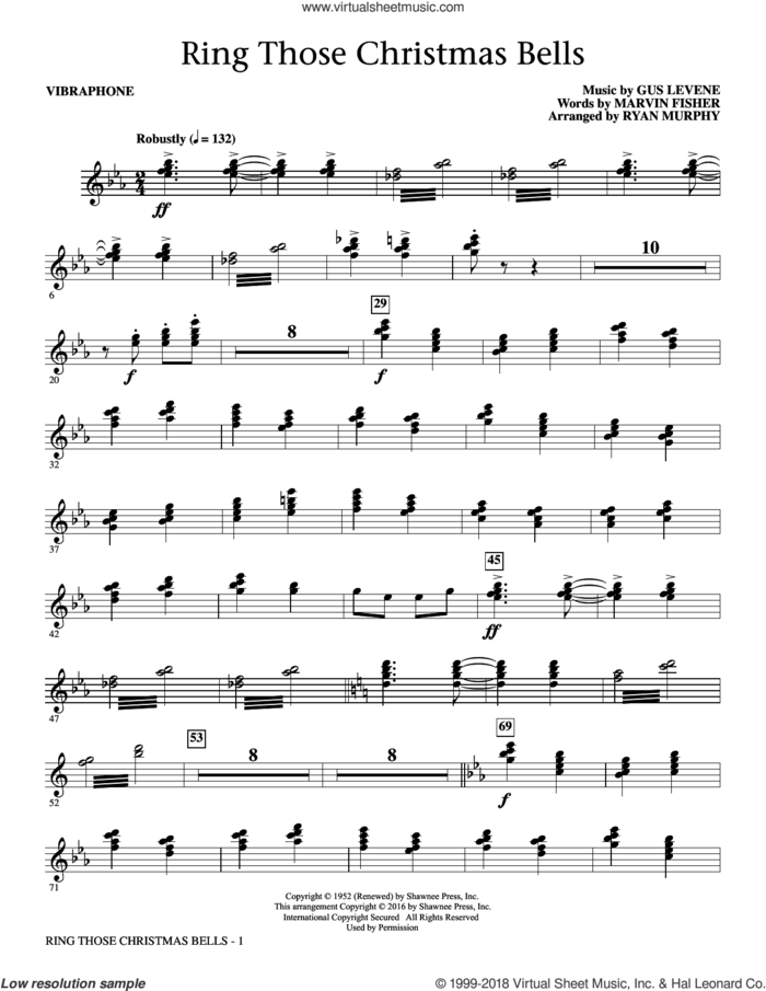Ring Those Christmas Bells sheet music for orchestra/band (vibraphone) by Marvin Fisher, Ryan Murphy, Peggy Lee and Gus Levene, intermediate skill level