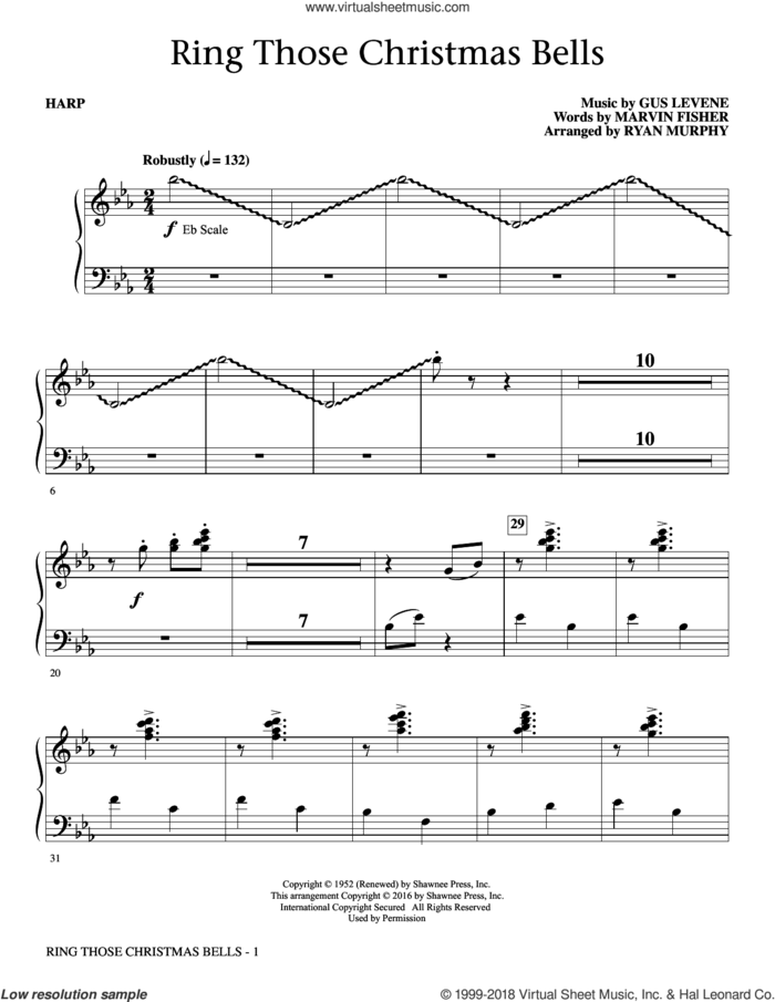 Ring Those Christmas Bells sheet music for orchestra/band (harp) by Marvin Fisher, Ryan Murphy, Peggy Lee and Gus Levene, intermediate skill level