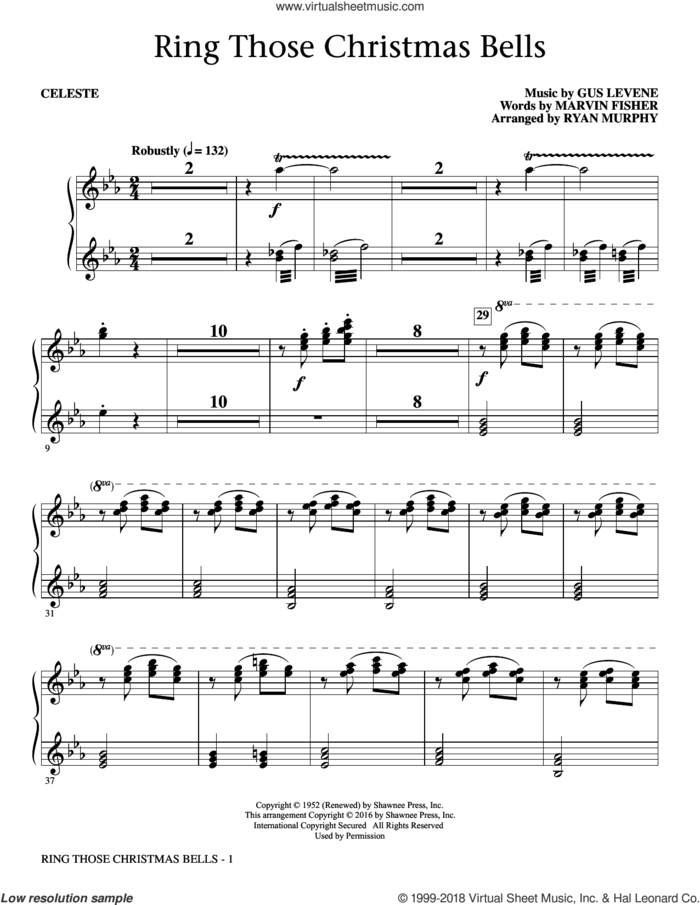 Ring Those Christmas Bells sheet music for orchestra/band (celeste) by Marvin Fisher, Ryan Murphy, Peggy Lee and Gus Levene, intermediate skill level