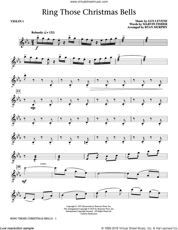 Ring Those Christmas Bells sheet music for orchestra/band (violin 1) by Marvin Fisher, Ryan Murphy, Peggy Lee and Gus Levene, intermediate skill level