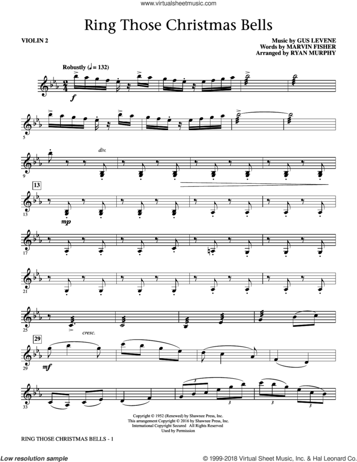 Ring Those Christmas Bells sheet music for orchestra/band (violin 2) by Marvin Fisher, Ryan Murphy, Peggy Lee and Gus Levene, intermediate skill level