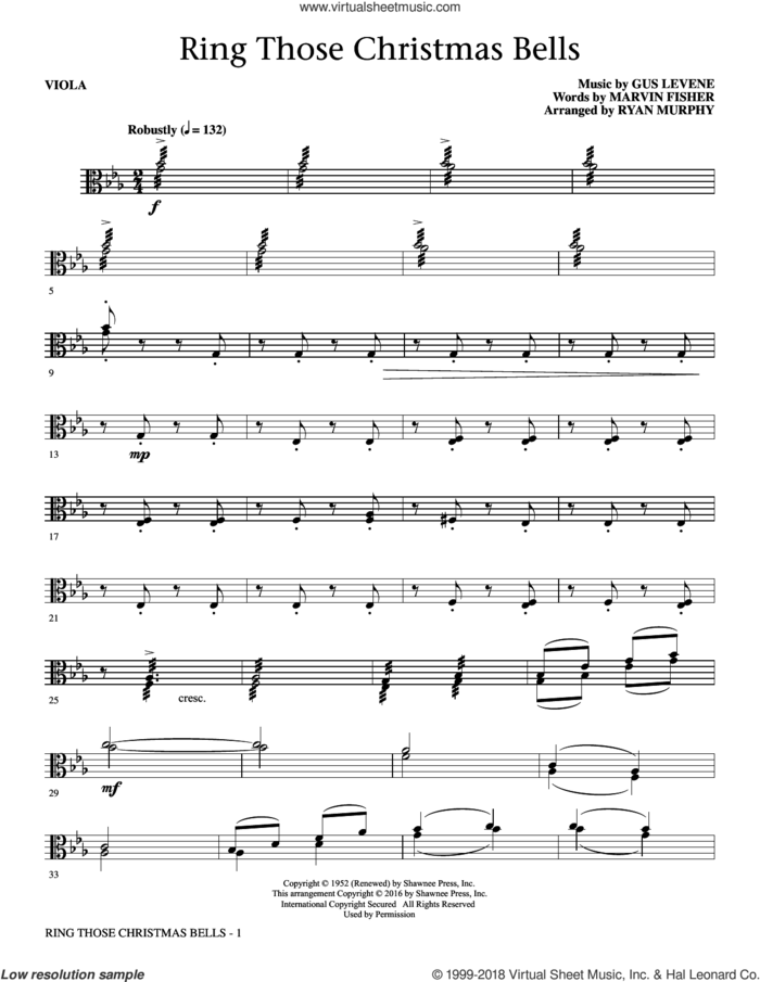 Ring Those Christmas Bells sheet music for orchestra/band (viola) by Marvin Fisher, Ryan Murphy, Peggy Lee and Gus Levene, intermediate skill level