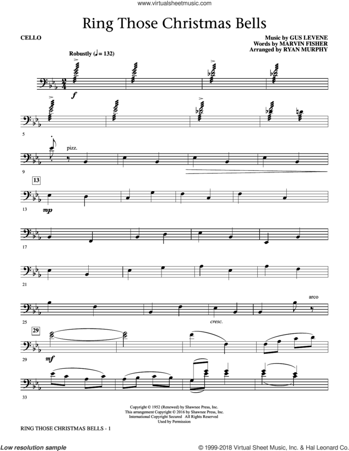 Ring Those Christmas Bells sheet music for orchestra/band (cello) by Marvin Fisher, Ryan Murphy, Peggy Lee and Gus Levene, intermediate skill level