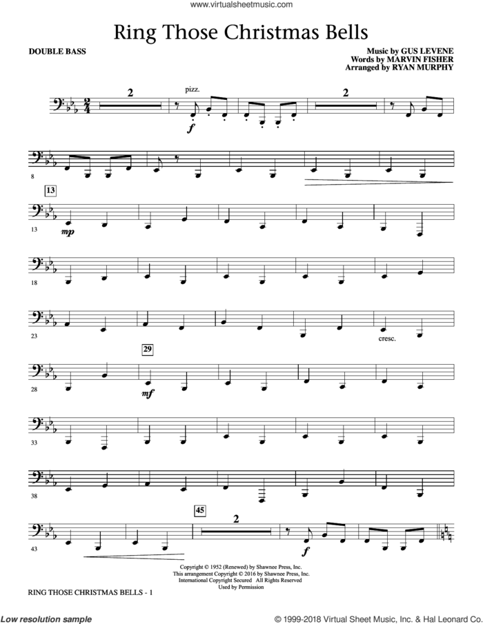 Ring Those Christmas Bells sheet music for orchestra/band (double bass) by Marvin Fisher, Ryan Murphy, Peggy Lee and Gus Levene, intermediate skill level