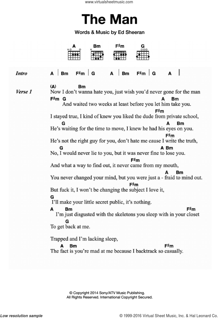 The Man sheet music for guitar (chords) by Ed Sheeran, intermediate skill level
