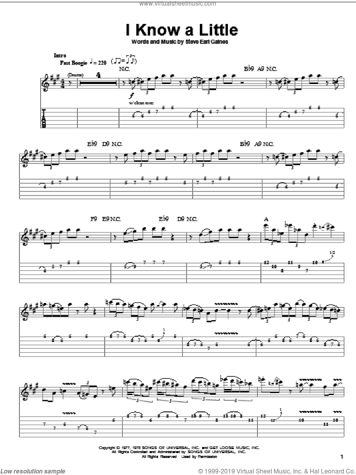 I Know A Little sheet music for guitar (tablature, play-along) by Lynyrd Skynyrd and Steve Gaines, intermediate skill level