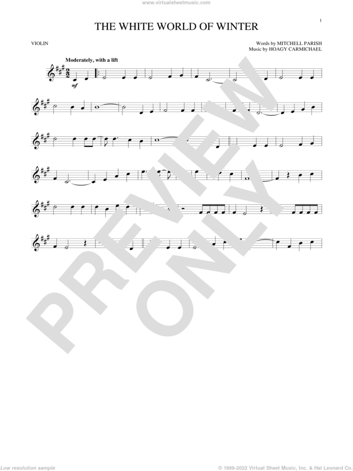 The White World Of Winter sheet music for violin solo by Hoagy Carmichael and Mitchell Parish, intermediate skill level