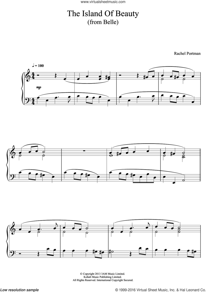 The Island Of Beauty (From 'Belle') sheet music for piano solo by Rachel Portman, classical score, intermediate skill level