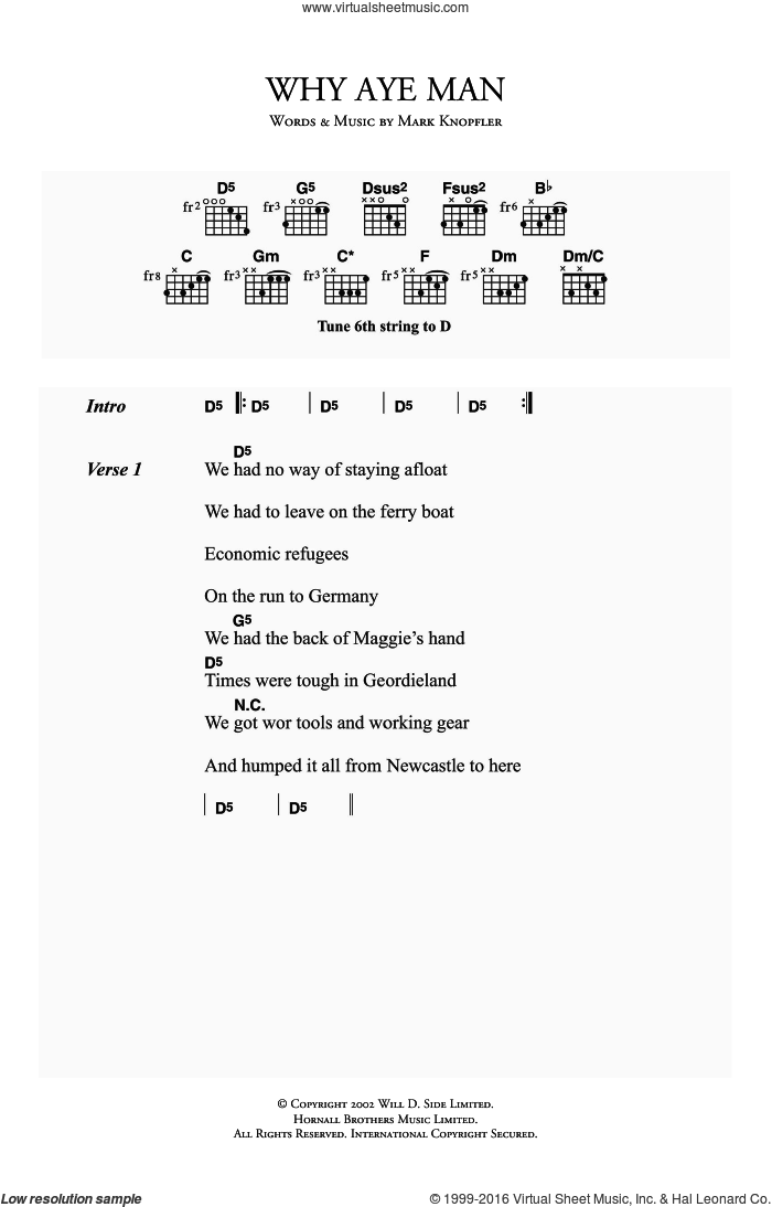 Why Aye Man sheet music for guitar (chords) by Mark Knopfler, intermediate skill level