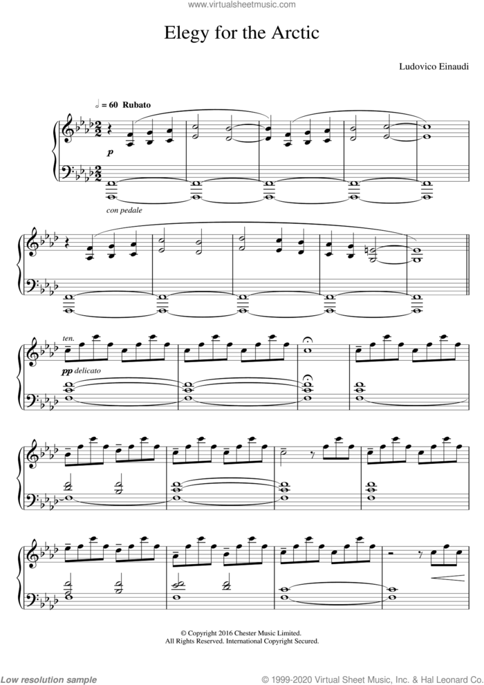 Elegy For The Arctic sheet music for piano solo by Ludovico Einaudi, classical score, intermediate skill level