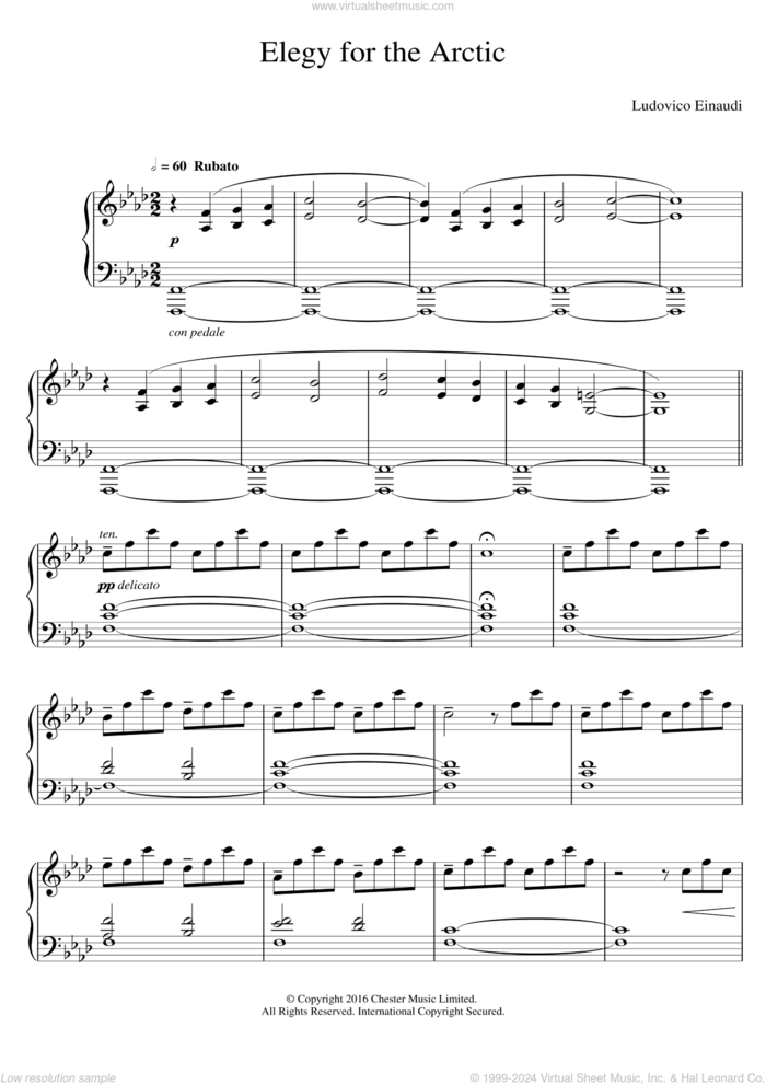 Elegy For The Arctic sheet music for piano solo by Ludovico Einaudi, classical score, intermediate skill level